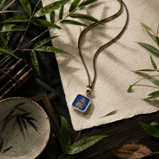 Guardian square protection pendant in a calm home setting
