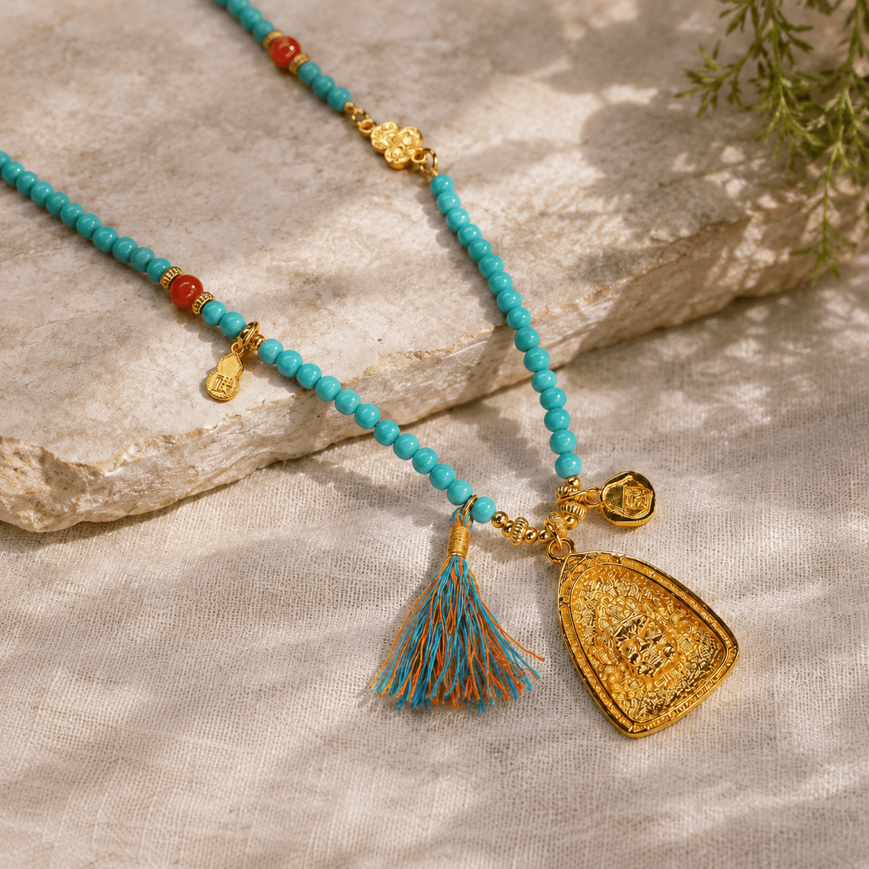 Abundance Blessing｜Yellow Wealth Deity Turquoise Necklace - TalisVibe
