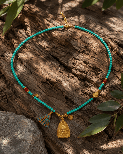 Abundance Blessing｜Yellow Wealth Deity Turquoise Necklace - TalisVibe
