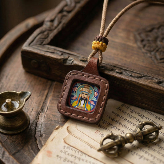 Hand - Painted Thangka Leather Amulet – Lord Wu Wealth Necklace - TalisVibe