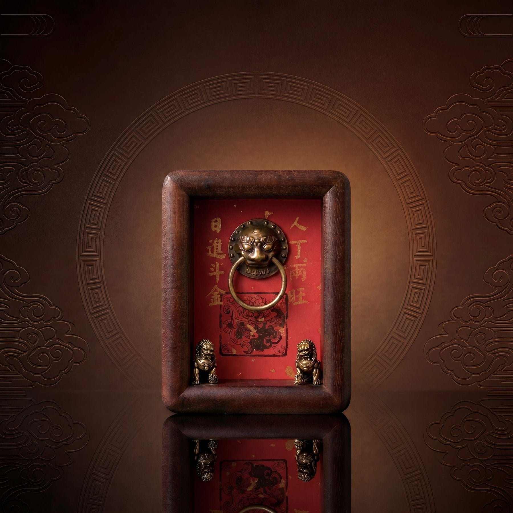 Magnetic Solid Wood Guardian Lion Door Ring Ornament - TalisVibe