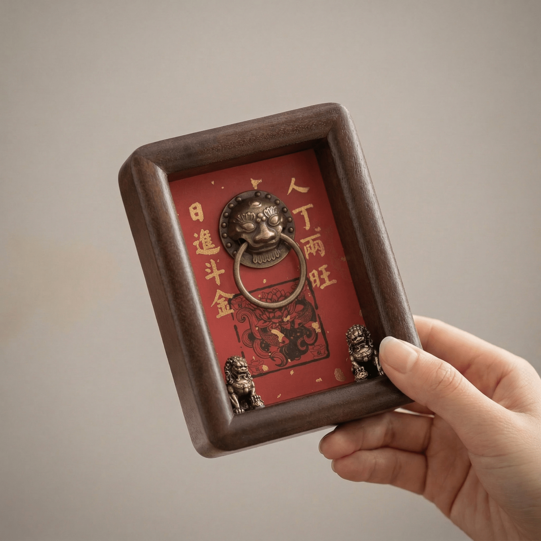 Magnetic Solid Wood Guardian Lion Door Ring Ornament - TalisVibe