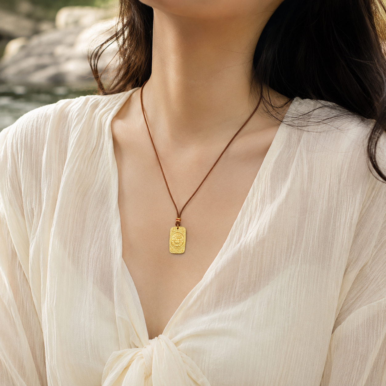 Abundance Blessing｜Yellow Wealth Deity Plaque Cord Necklace