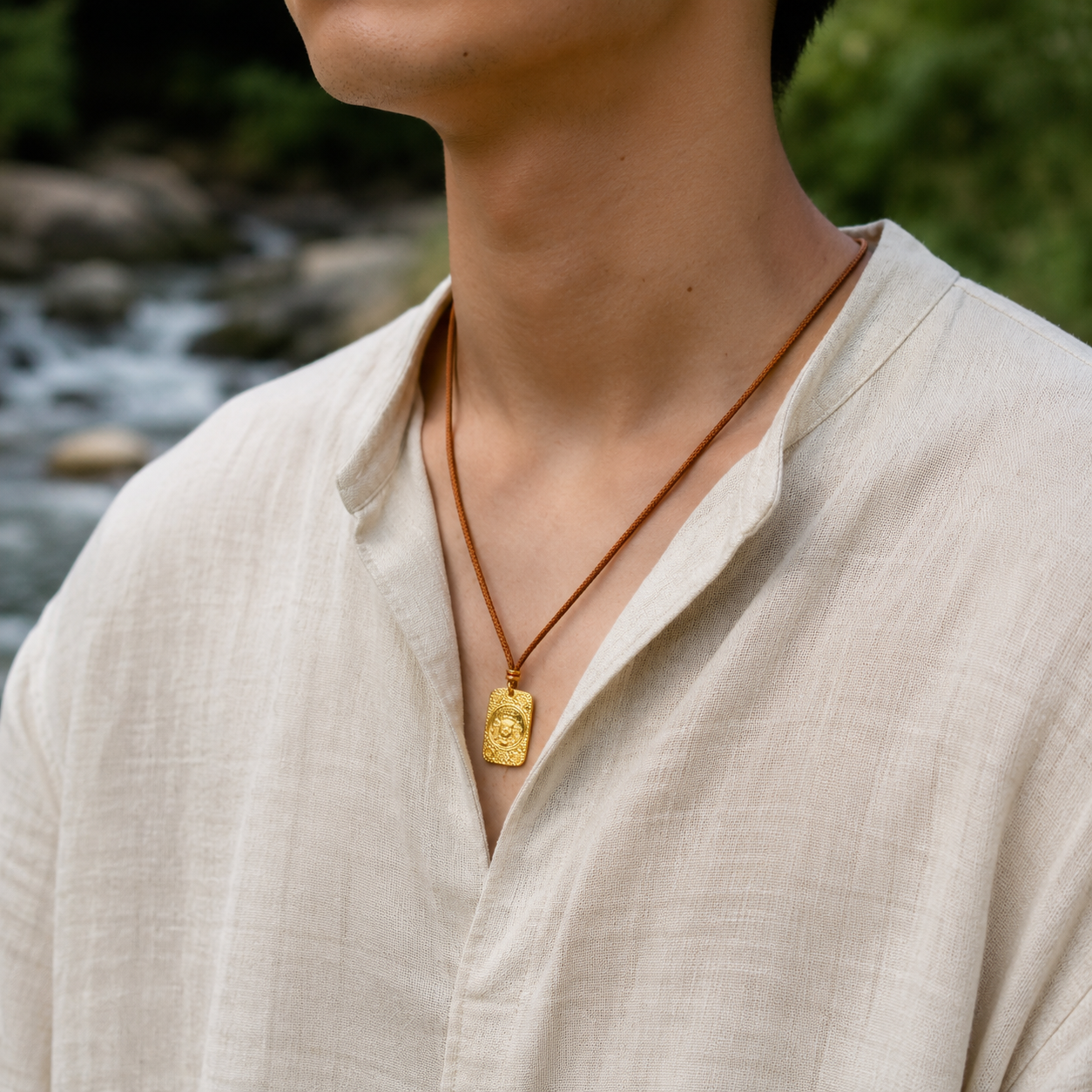 Abundance Blessing｜Yellow Wealth Deity Plaque Cord Necklace
