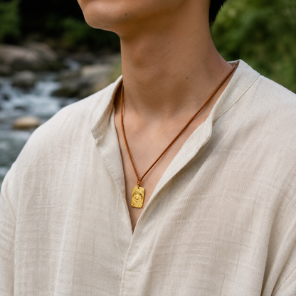 Abundance Blessing｜Yellow Wealth Deity Plaque Cord Necklace