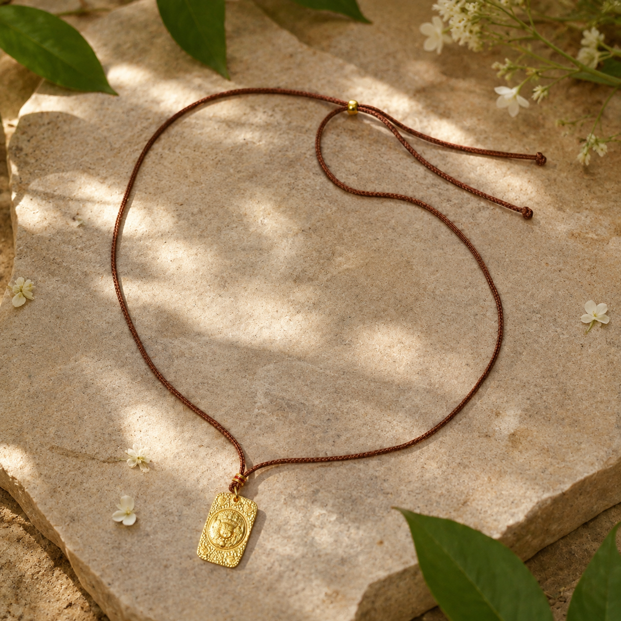 Abundance Blessing｜Yellow Wealth Deity Plaque Cord Necklace