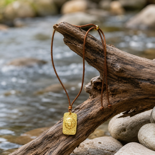 Abundance Blessing｜Yellow Wealth Deity Plaque Cord Necklace