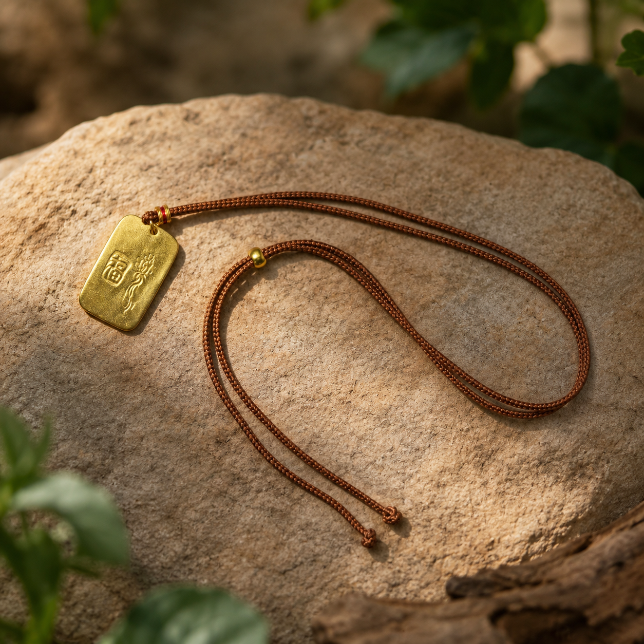 Abundance Blessing｜Yellow Wealth Deity Plaque Cord Necklace