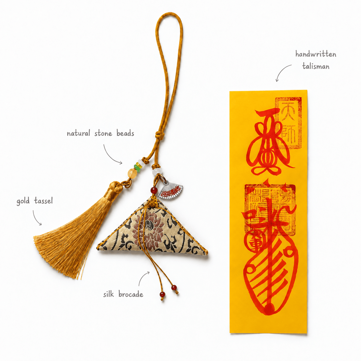 Guardian Blessing｜Protective Talisman Pouch with Silver Fan Charm - TalisVibe