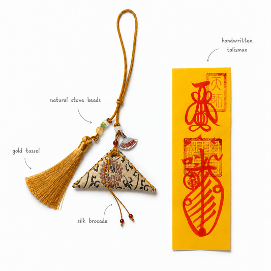 Guardian Blessing｜Protective Talisman Pouch with Silver Fan Charm - TalisVibe
